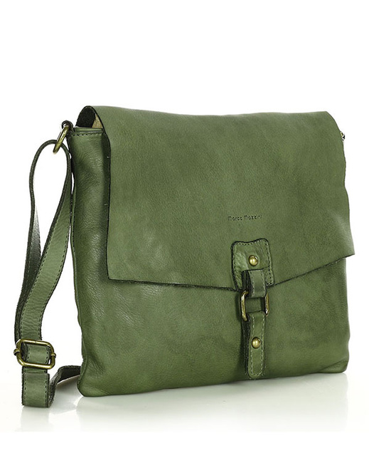Torebka skórzana listonoszka stylowy minimalizm ala messenger leather bag - MARCO MAZZINI zielona