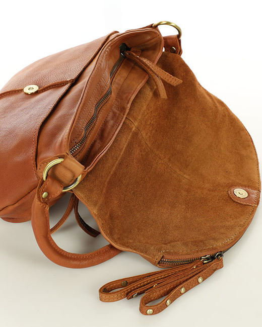 Torebka na ramię listonoszka duża skórzana - MARCO MAZZINI brąz camelowy