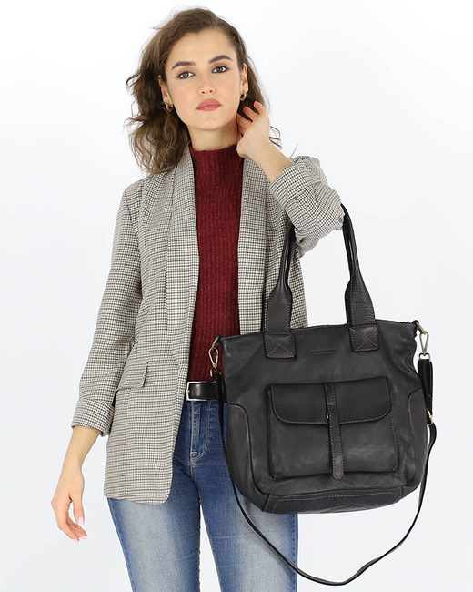 Torebka miejska skórzana w harmonii z naturą - MARCO MAZZINI czarna