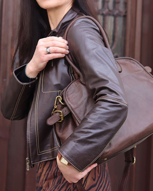 Kultowa torebka typu kuferek z włoskiej skóry naturalnej - MARCO MAZZINI ciemny brąz