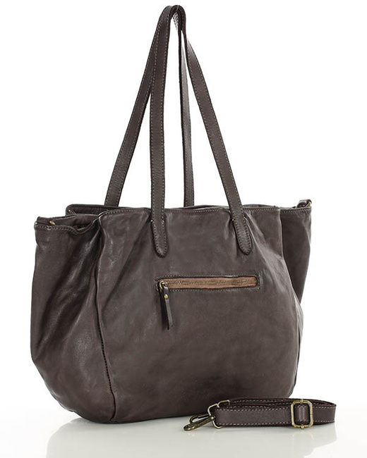 Torebka damska trzykomorowa shopperka skórzana - MARCO MAZZINI ciemny brąz