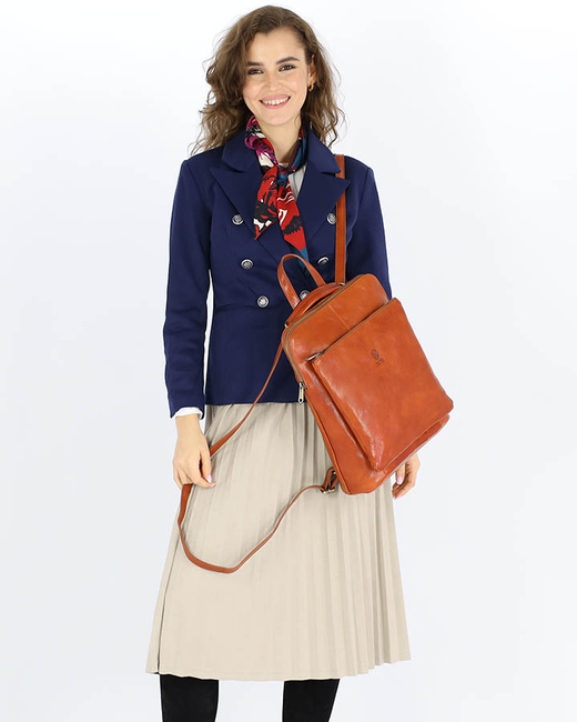 Elegancki plecak damski skórzany premium MARCO MAZZINI brązowy