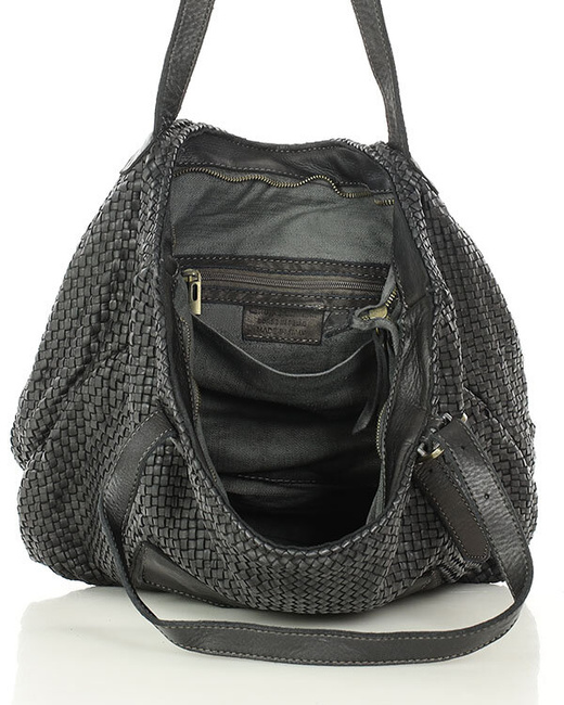 Duża torebka pleciona na ramię shopperka skórzana - MARCO MAZZINI czarna