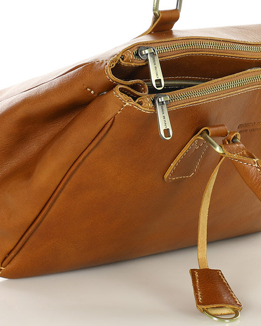 Torebka skórzana dwukomorowa kuferek premium - MARCO MAZZINI camelowy