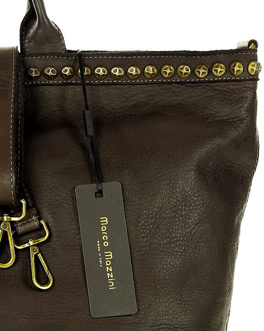 Duża torebka skórzana oversize style shopper bag - MARCO MAZZINI ciemny brąz caffe