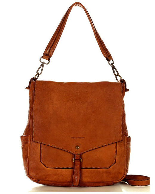 Wygodna torba damska na ramię skóra naturalna vera pelle - MARCO MAZZINI brąz karmel