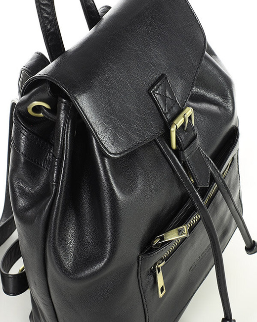 Plecak czarny damski z kieszenią skóra naturalna - MARCO MAZZINI czarny