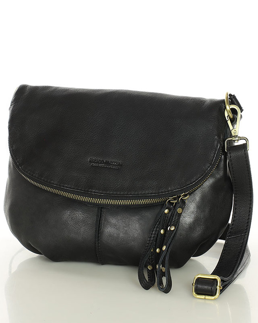 Torebka na ramię listonoszka duża skórzana - MARCO MAZZINI czarna