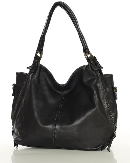 Torba skórzana wysokogatunkowa na ramię styl miejski shoulder leather bag - MARCO MAZZINI czarna