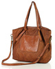 Oryginalna torebka pleciona damska skórzany shopper bag - MARCO MAZZINI brąz camel