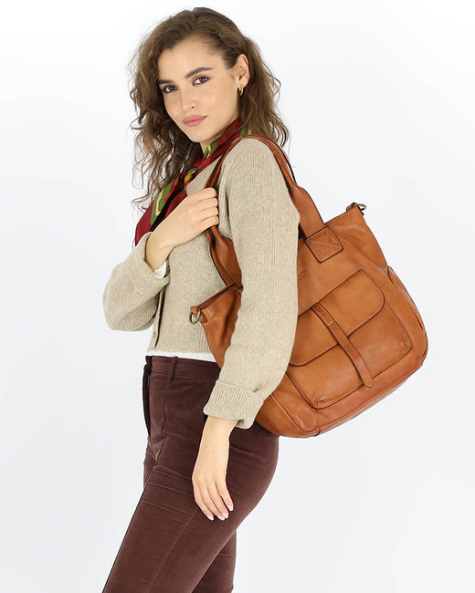 Torebka miejska skórzana w harmonii z naturą MARCO MAZZINI brąz camelowy