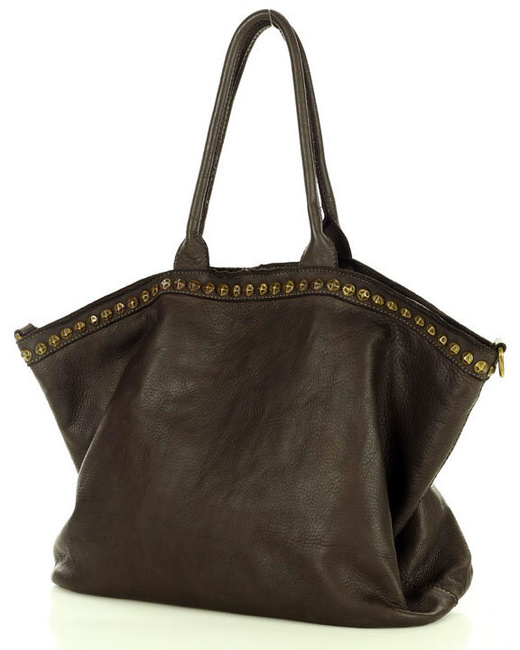 Duża torebka skórzana oversize style shopper bag - MARCO MAZZINI ciemny brąz caffe