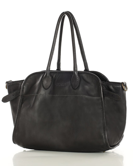 Kultowa torebka typu kuferek z włoskiej skóry naturalnej - MARCO MAZZINI czarna