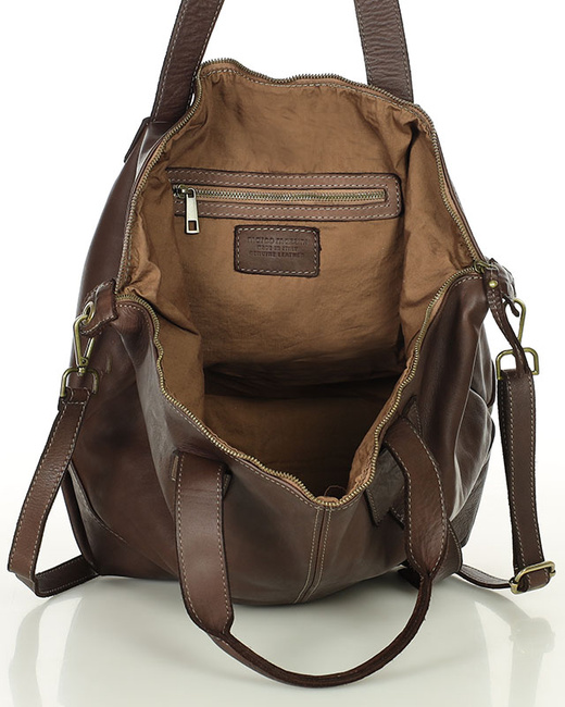 Duża torba shopper A4 z miękkiej włoskiej skóry Marco Mazzini brązowa