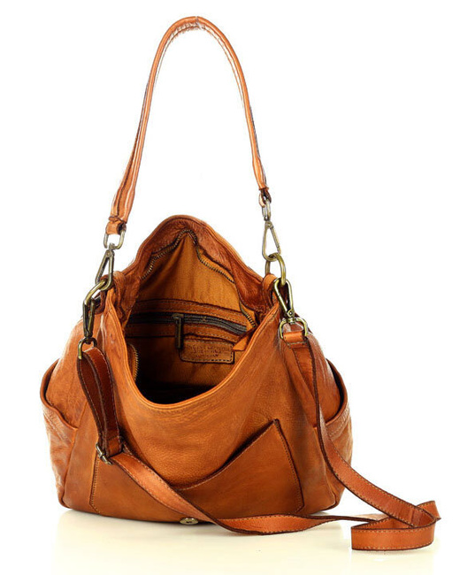 Wygodna torba damska na ramię skóra naturalna vera pelle - MARCO MAZZINI brąz karmel