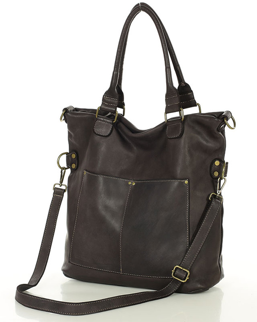Torebka skórzana XL shopper vintage bag z kieszeniami vera pelle - MARCO MAZZINI brąz caffe