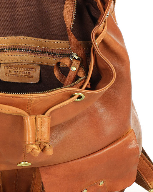 Elegancki plecak damski A4 ze skóry naturalnej - MARCO MAZZINI brąz koniak