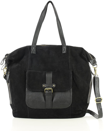 Duża czarna shopperka zamszowa skórzana z kieszenią – MARCO MAZZINI