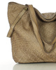 Duża torebka pleciona shopperka ze skóry - MARCO MAZZINI beżowa