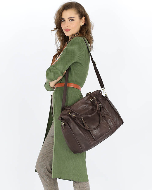 Torebka skórzany kuferek vintage old pelle MARCO MAZZINI czekoladowy brąz