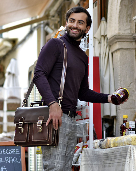 Teczka męska vintage handmade MARCO MAZZINI - skóra naturalna - CIRO Classic ciemny brąz