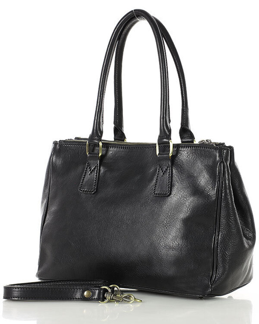 Torebka skórzana dwukomorowa kuferek premium - MARCO MAZZINI czarny