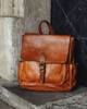Plecak skórzany handmade z kieszeniami - MARCO MAZZINI brąz camel