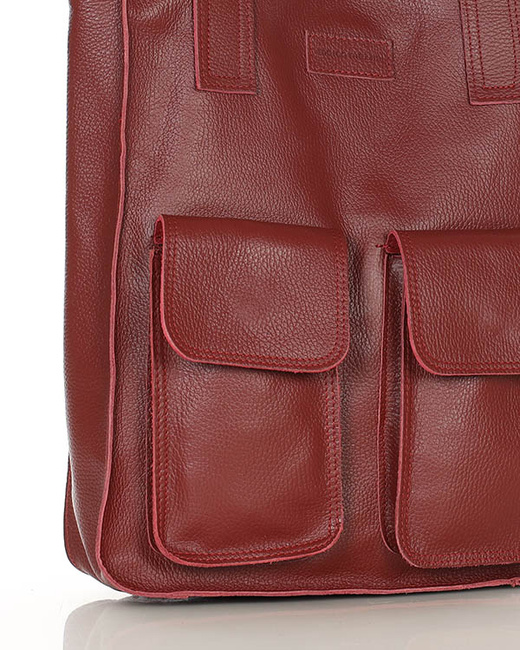 Torebka skórzany shopper bag z kieszeniami - MARCO MAZZINI ciemny czerwony