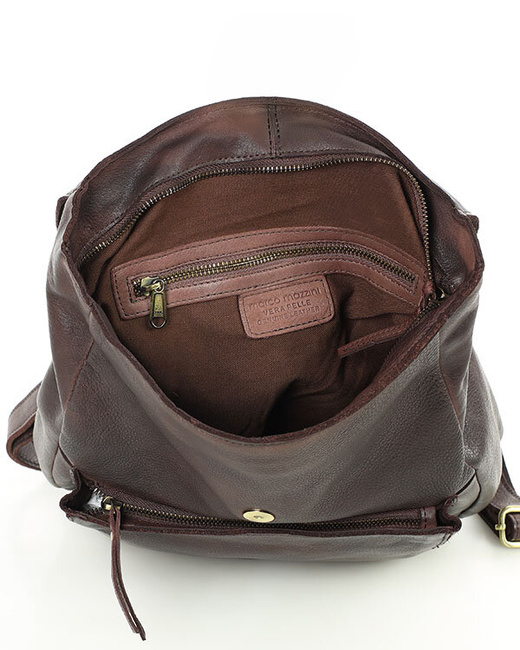 Plecak skórzany damski A4 - MARCO MAZZINI czekoladowy brąz