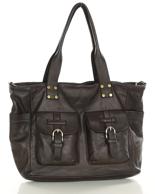 Torba skórzana shopper XL na ramię z dwoma kieszeniami MARCO MAZZINI ciemny brąz