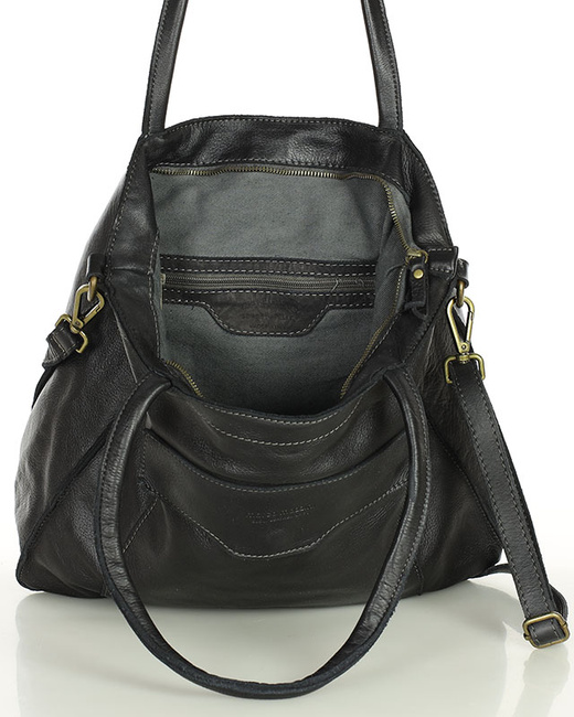 Torba shopper czarna z kieszeniami skóra naturalna – Marco Mazzini