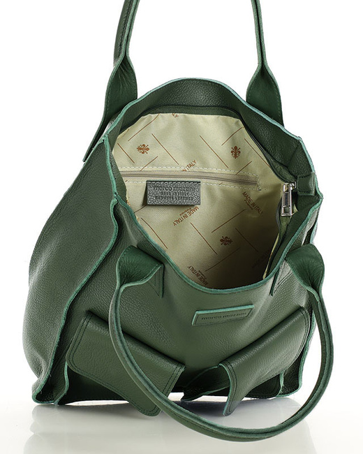 Torebka skórzany shopper bag z kieszeniami - MARCO MAZZINI Ravenna ciemny zielony