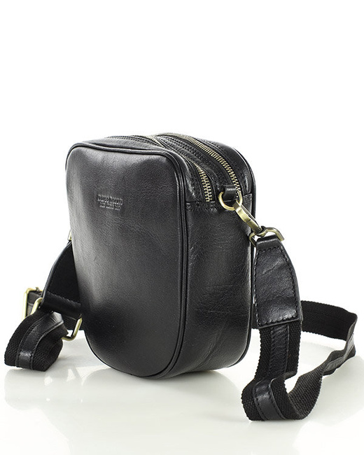 Torba skórzana na dwa zamki crossbody camera bag - MARCO MAZZINI czarny