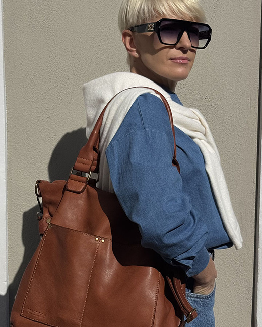 Torebka skórzana XL shopper vintage bag z kieszeniami vera pelle - MARCO MAZZINI brąz migdałowy