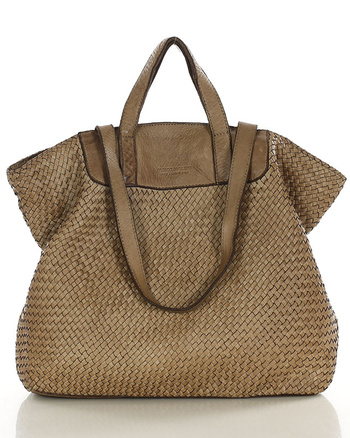 Torba damska pleciona shopper & shoulder leather bag - MARCO MAZZINI beż taupe