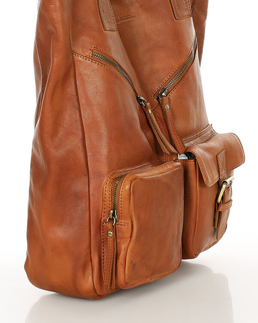 Duża torba shopper z przegródkami skóra naturalna - MARCO MAZZINI brąz camel
