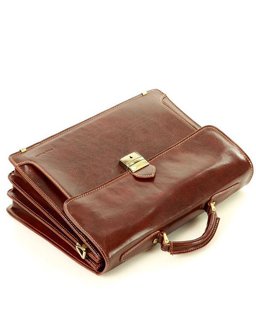 Teczka męska skórzana MARCO MAZZINI handmade - ROBERTO Classic brązowa