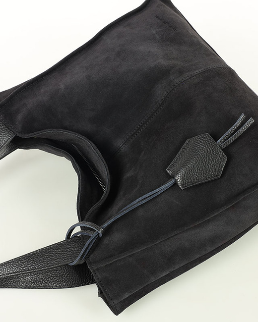 Czarna torba zamszowa ze skóry typu shopper - MARCO MAZZINI