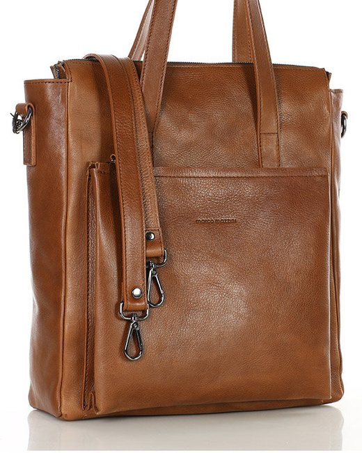 Luksusowa torebka shopperka aktówka skórzana MARCO MAZZINI camelowa