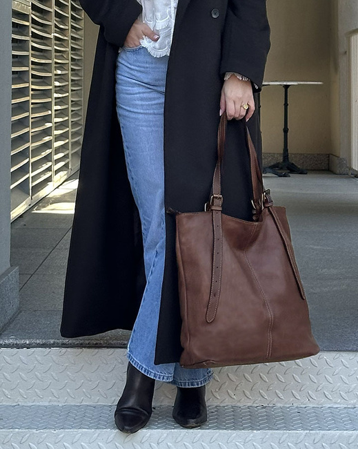 Torebka damska shopper z regulacją rączek skóra old pelle - MARCO MAZZINI brąz