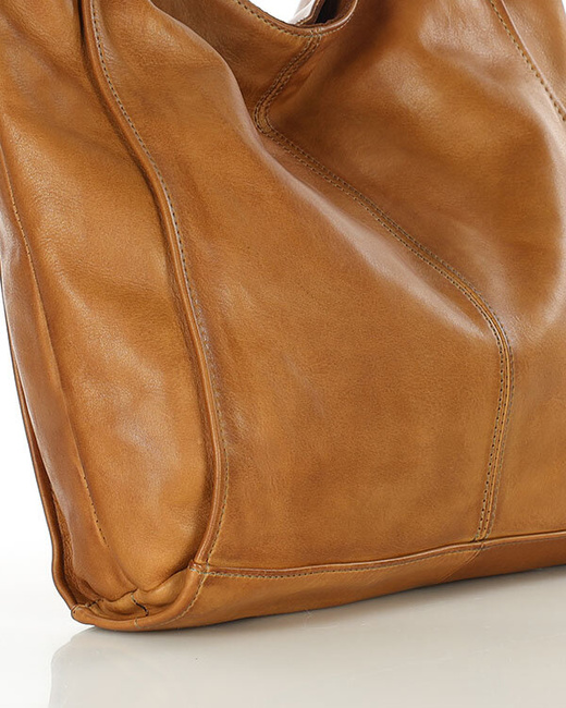 Duża skórzana torebka shopper na ramię – MARCO MAZZINI brązowa camel, idealna na miasto