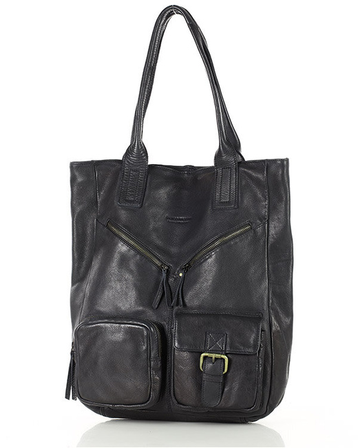 Duża torba shopper z przegródkami skóra naturalna - MARCO MAZZINI czarny