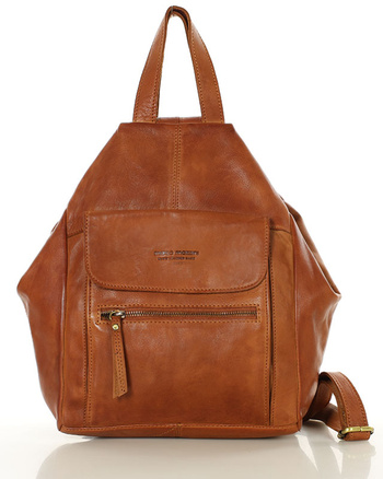 Brązowy skórzany plecak damski z bezpiecznym dostępem do wnętrza – MARCO MAZZINI camel