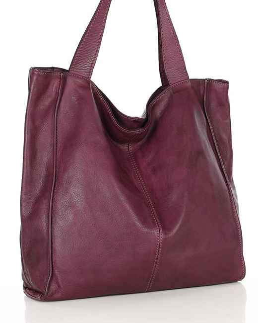 Torebka miejska shopper bag skóra naturalna handmade MARCO MAZZINI bordowa