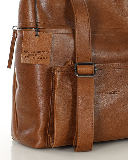 Ekskluzywna torebka skórzana premium z kieszonkami MARCO MAZZINI kamelowa