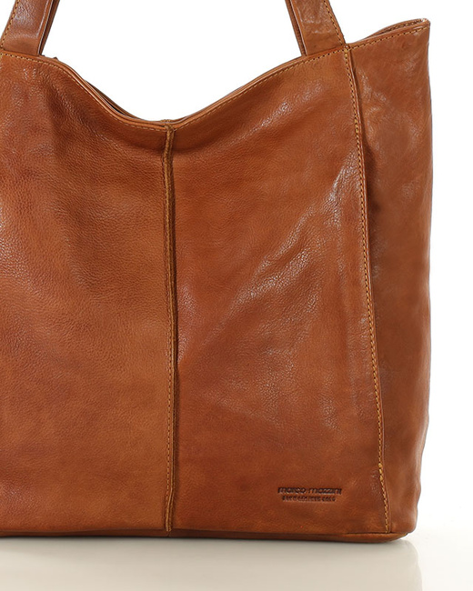 Miękka torba typu shopper skórzana na ramię - MARCO MAZZINI - brąz camel
