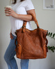 Miejska torebka z regulowanymi rączkami shopper pleciona skóra handmade - MARCO MAZZINI brąz karmel