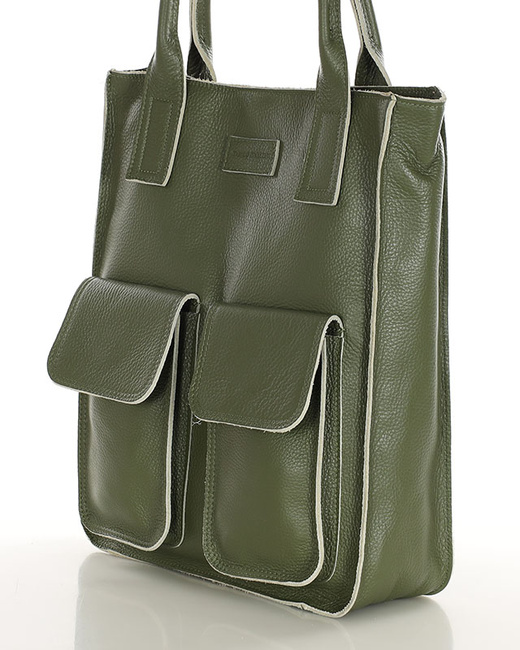 Torebka shopper z kieszeniami MAZZINI - Ravenna militarny zielony