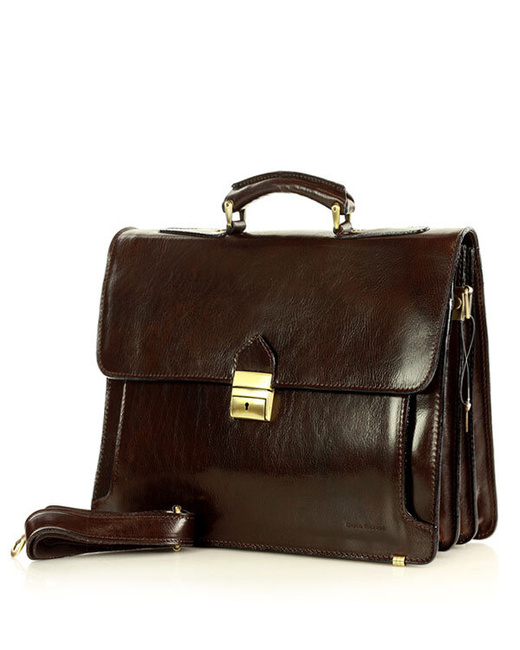 Teczka męska skórzana MARCO MAZZINI handmade - ROBERTO Classic ciemny brąz