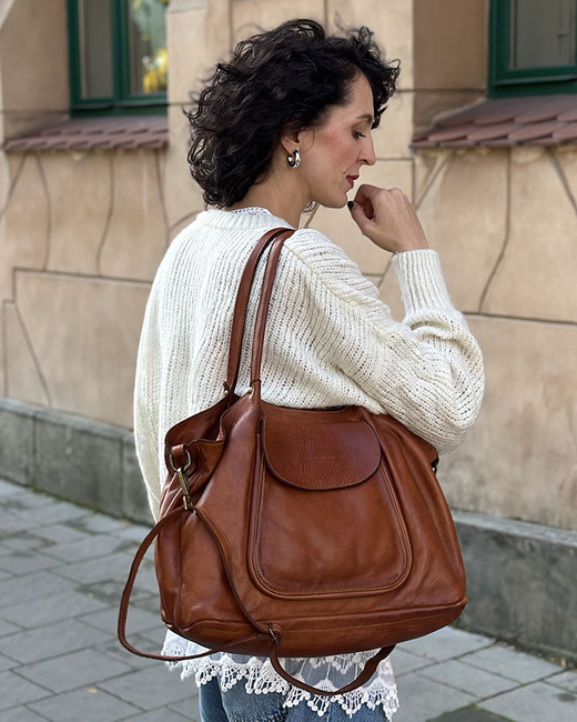 MARCO MAZZINI Torebka skórzana shopper bag ispirato dalla natura brąz camel